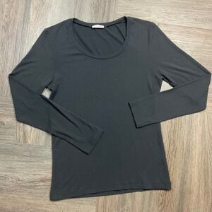 ROSSOPURO Long Sleeve Scoop Neck Micromodal Top Womens Small Black Made in Italy